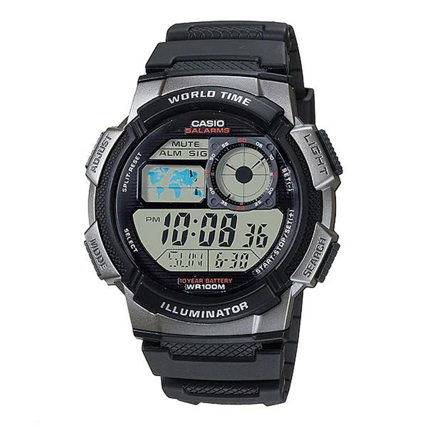 AE-1000W-1BV, Original CASIO world timer watch for mens