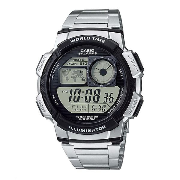 AE-1000WD-1AV,  Original CASIO world timer, stainless steel  watch for mens