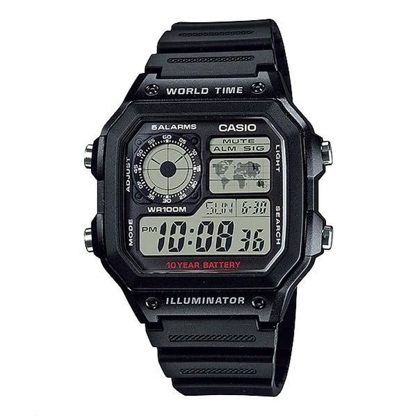 CASIO illuminator, world timer, 5 alarm watch with 10 years battery