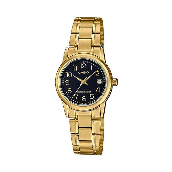 LTP-V002G-1B | Authentic CASIO women's stainless steel, gold tone, and water resistance watch 