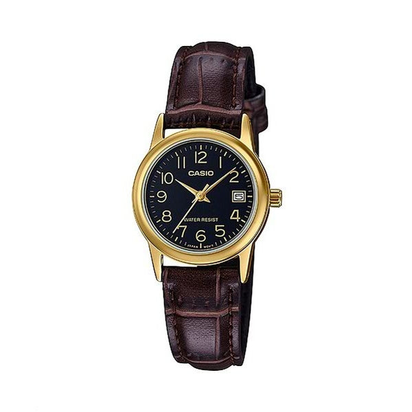 LTP-V002GL-1B | Authentic CASIO women's leather strap, and water resistance watch 