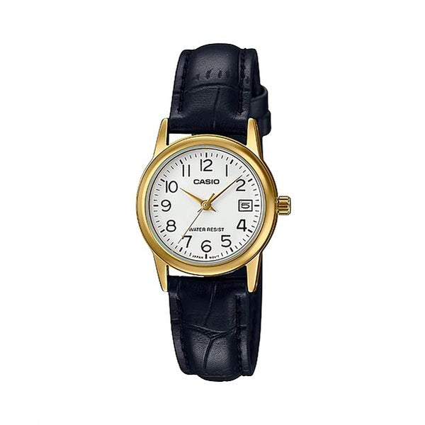 LTP-V002GL-7B2 | Authentic CASIO women's leather strap, and water resistance watch 