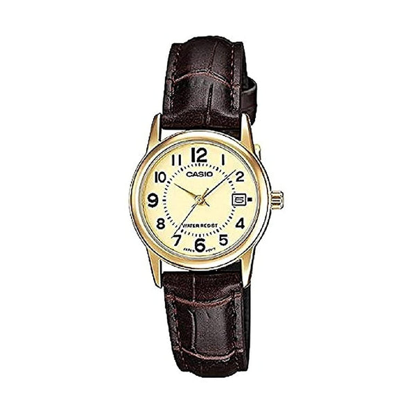 Original CASIO LTP-V002L-9BUD Womens Leather Strap Watch