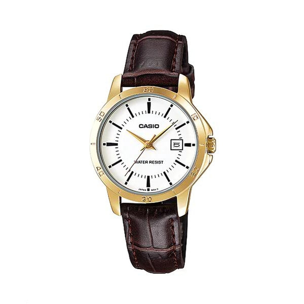 CASIOLTP-V004GL-7A, Women's leather watche from Online watches store in Doha, Qatar.