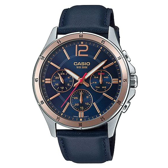 Authentic CASIO men's watch, genuine leather watch, chronograph watch