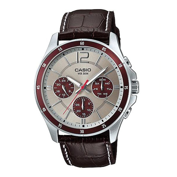 Authentic CASIO men's watch, genuine leather strap, chronograph watch