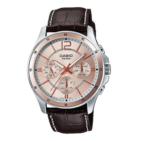Original CASIO men's watch, genuine leather watch, chronograph watch