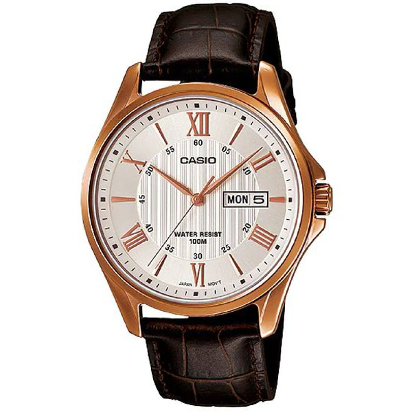 Original CASIO genuine leather strap watch with scratch proof  mineral display watch with warranty by CASIO MTP-1384L-7AVDF Qatar
