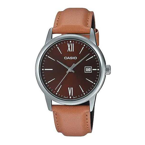 CASIO MTP-V002L-5B3UDF Mens Watch, Leather Strap, Japanese Quartz, and Water Resistance Watch with One Year Warranty from No.1 Online Store in Doha Qatar.