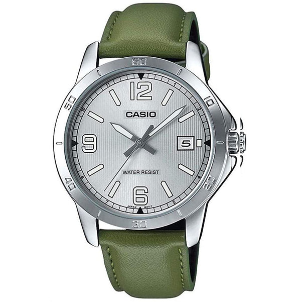 MTP-V004L-3B, 100% original CASIO green leather strap watch with warranty by CASIO gulf