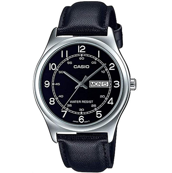 MTP-V006L-1B2 | Authentic CASIO leather strap black watch