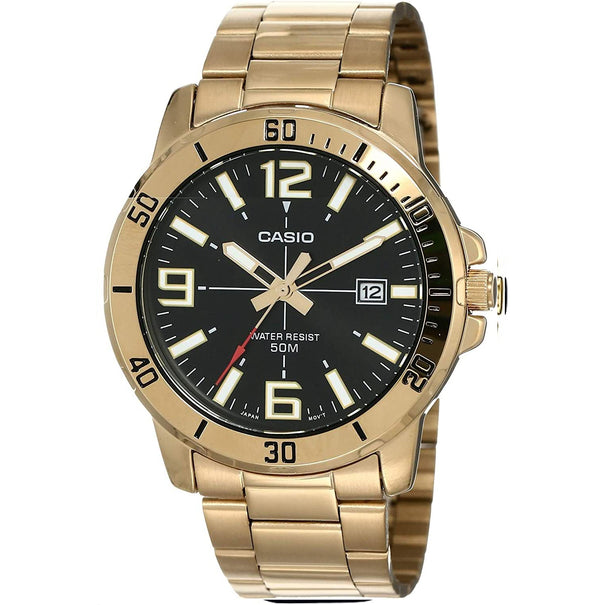 Authentic CASIO MTP-VD01G-1B men's, gold tone, stainless steel, water resistance watch 