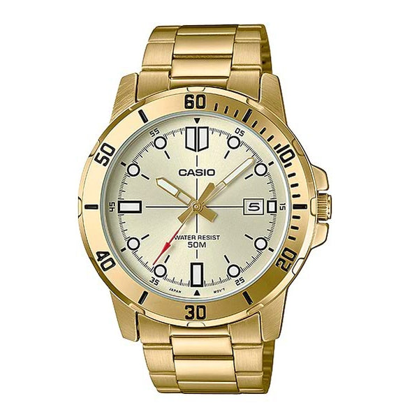 Authentic CASIO MTP-VD01G-9E men's, gold tone, stainless steel, water resistance watch